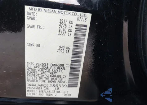 2018 Nissan Altima 2.5 Sr z USA, uszkodzony, nr VIN 1N4AL3APXJC286339